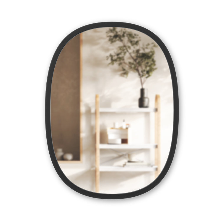 Sleek Modern Oval Hub Wall Mirror 18"x24" in Black