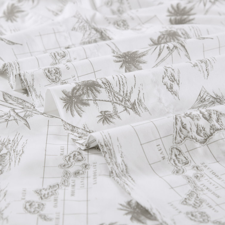 Vintage Map Print White Cotton Queen Sheet Set