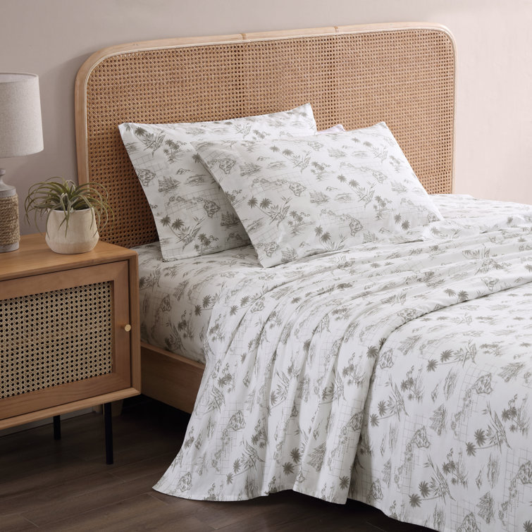 Vintage Map Print White Cotton Queen Sheet Set