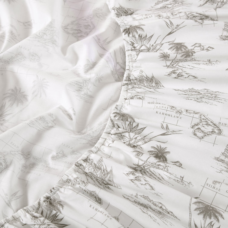 Vintage Map Print White Cotton Queen Sheet Set