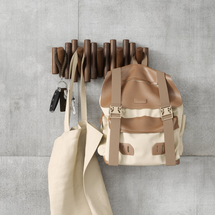 Aged Walnut 5-Hook Flip Wall Art Coat Rack