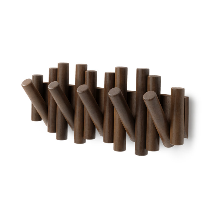 Aged Walnut 5-Hook Flip Wall Art Coat Rack