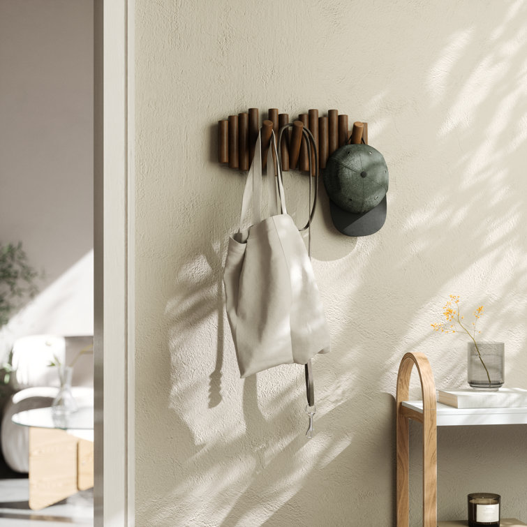 Aged Walnut 5-Hook Flip Wall Art Coat Rack