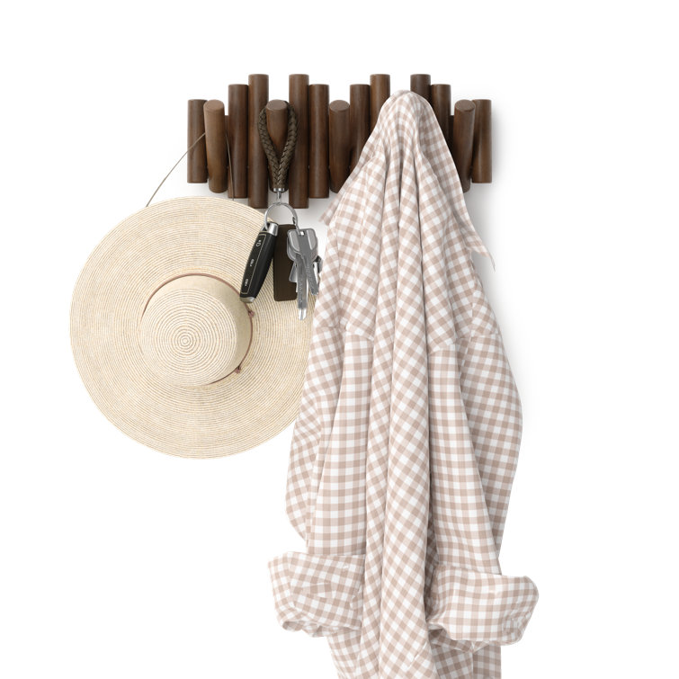 Aged Walnut 5-Hook Flip Wall Art Coat Rack