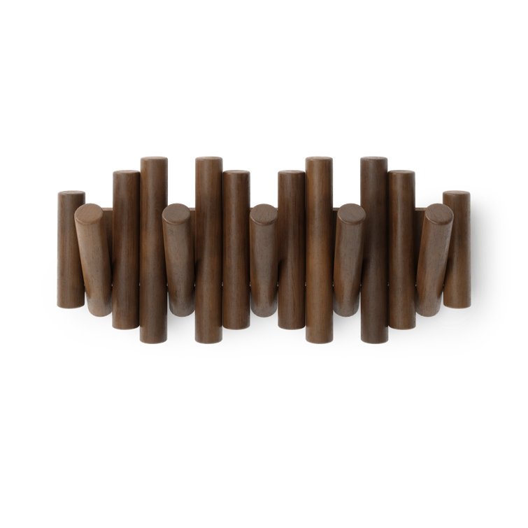 Aged Walnut 5-Hook Flip Wall Art Coat Rack