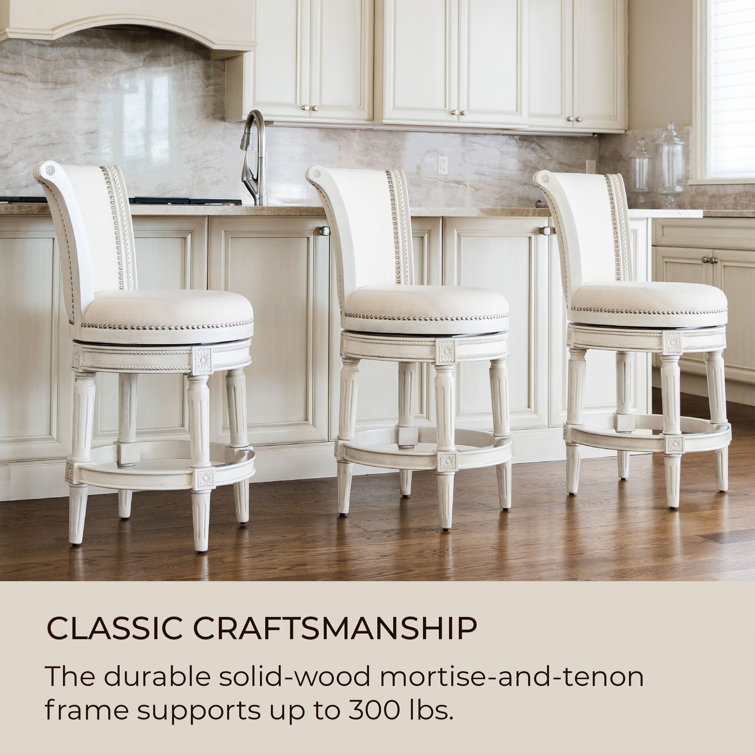 White Oak Swivel Counter Stool with Leather Upholstery