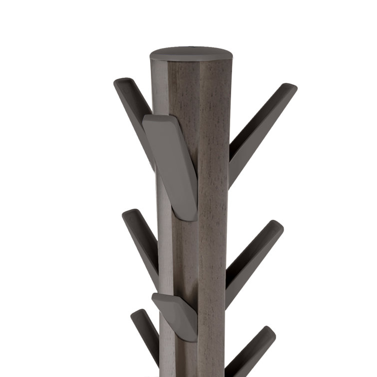 Gray Rubberwood Modern Freestanding Coat Rack with 9 Hooks