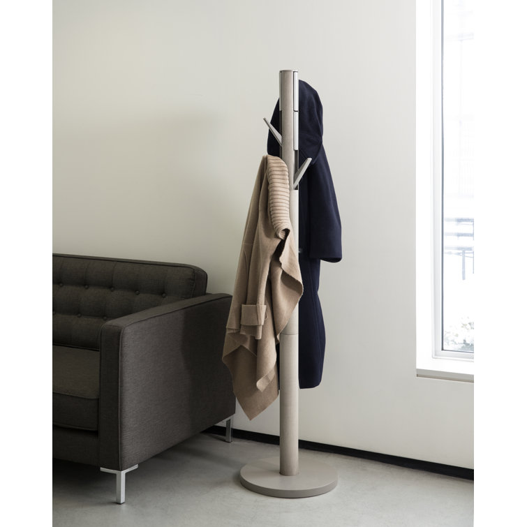 Gray Rubberwood Modern Freestanding Coat Rack with 9 Hooks