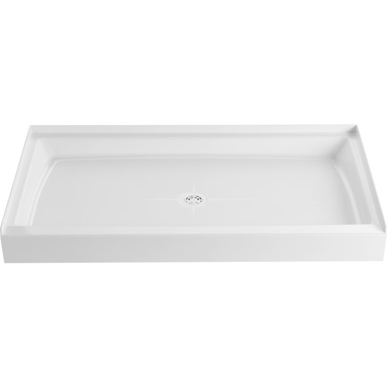 60'' White Acrylic Rectangular Shower Base with Center Drain