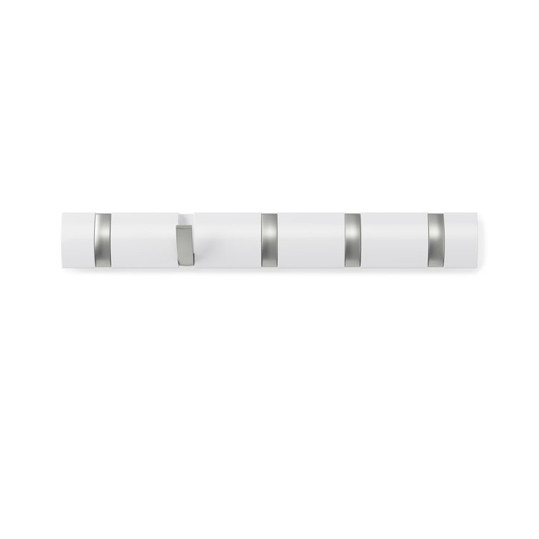 Sleek White 5-Hook Retractable Solid Wood Coat Rack