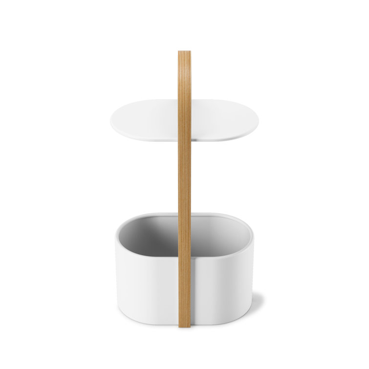 Bellwood Modern Round Wood & Metal End Table with Cable Management