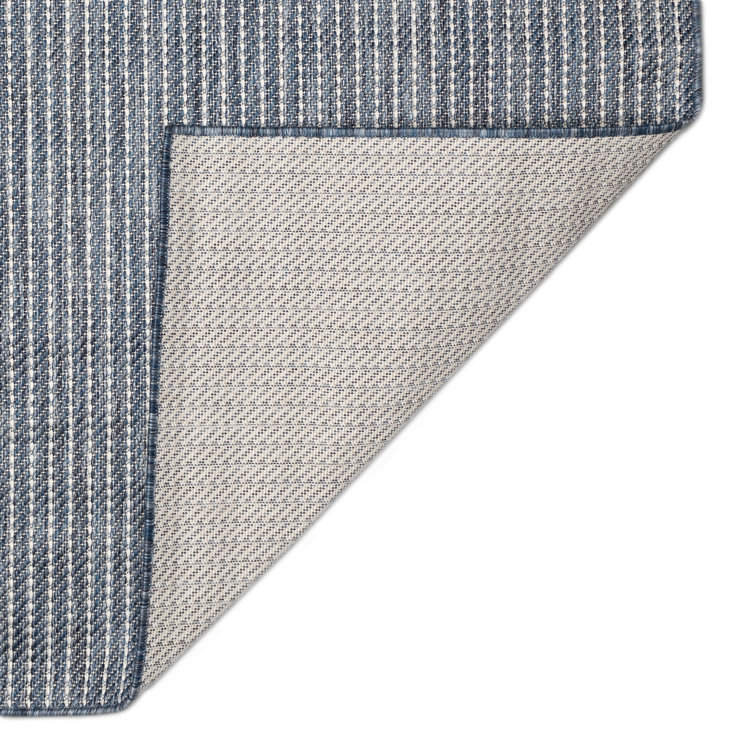 Navy Stripe Flat Woven Synthetic Square Indoor/Outdoor Rug