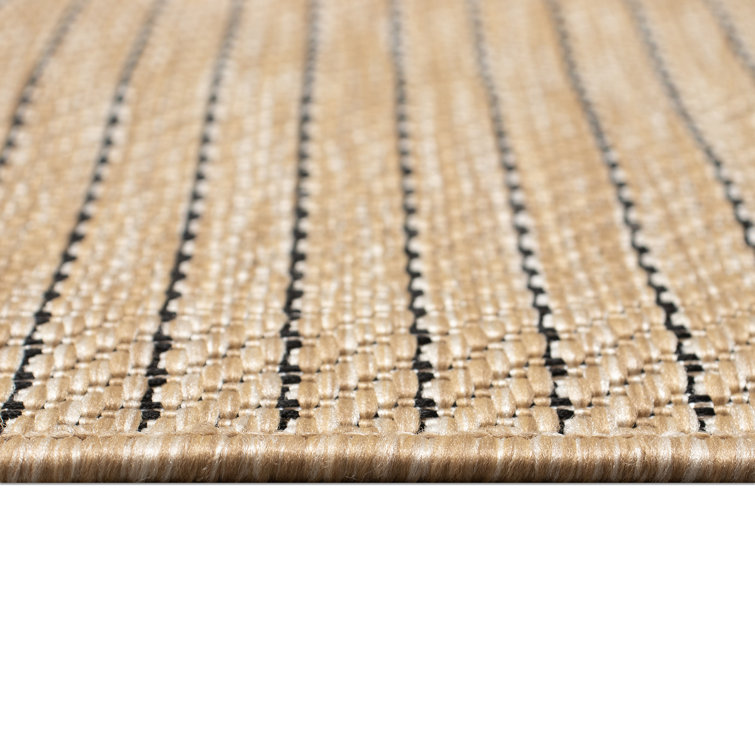 Green and Beige Flat Woven Synthetic Stripe Rug, 5' x 7'