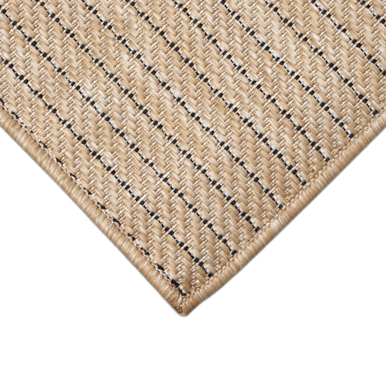 Green and Beige Flat Woven Synthetic Stripe Rug, 5' x 7'