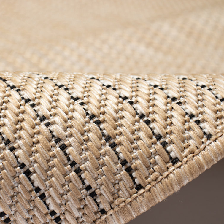 Green and Beige Flat Woven Synthetic Stripe Rug, 5' x 7'
