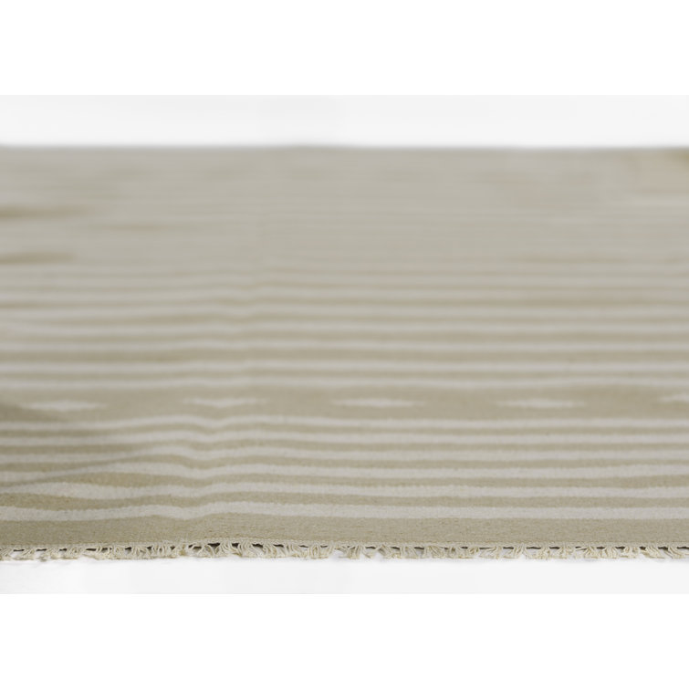 Beige and Ivory Geometric Wool Flat Woven Area Rug 5' x 7'