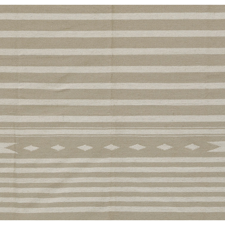 Beige and Ivory Geometric Wool Flat Woven Area Rug 5' x 7'