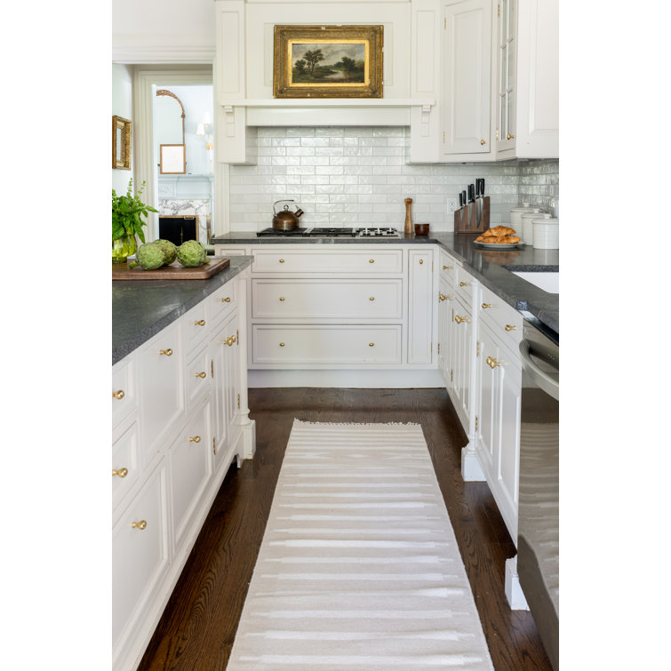 Beige and Ivory Geometric Wool Flat Woven Area Rug 5' x 7'