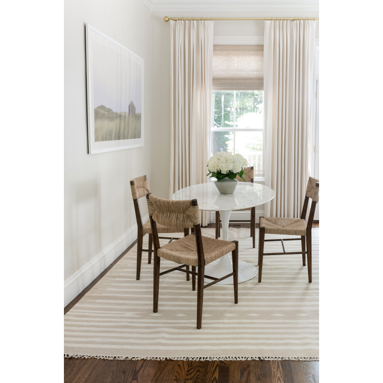 Beige and Ivory Geometric Wool Flat Woven Area Rug 5' x 7'