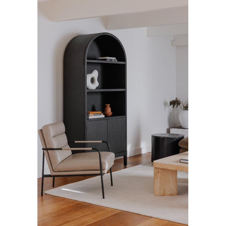 Black Oak Arched Display Cabinet with Shelving