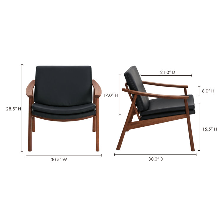 Pebbled Black Genuine Leather and Walnut Lounge Chair