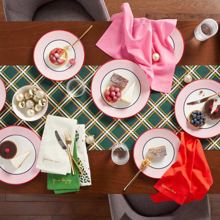 Green and Cream Cotton Christmas Plaid Reversible Table Runner