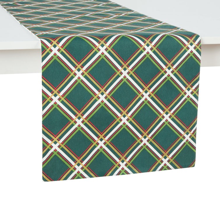 Green and Cream Cotton Christmas Plaid Reversible Table Runner