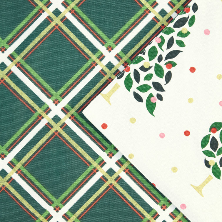 Green and Cream Cotton Christmas Plaid Reversible Table Runner