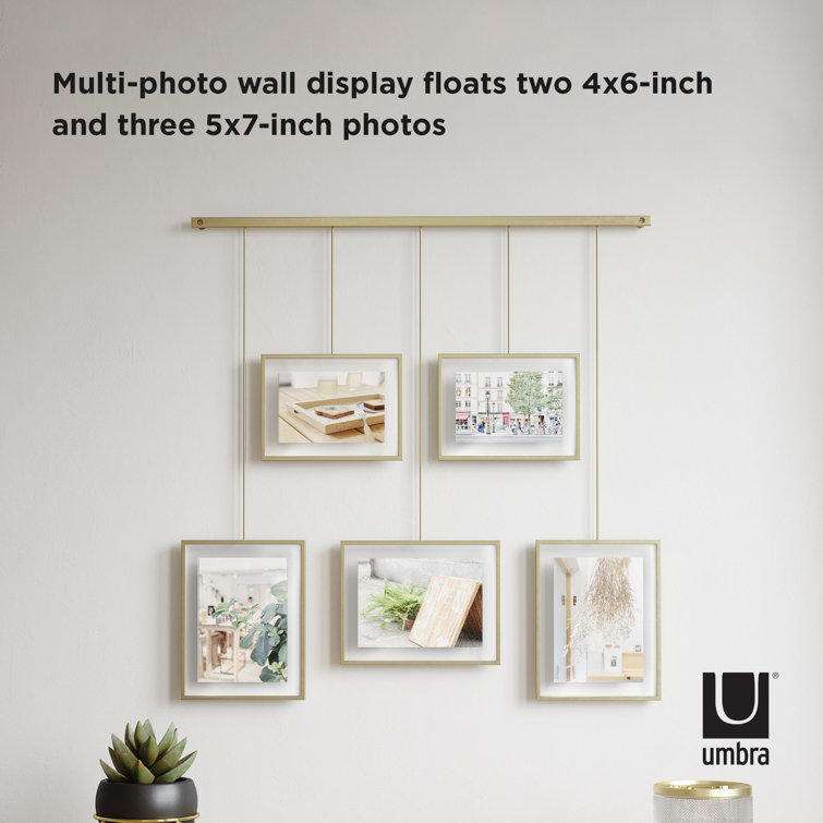 Matte Brass Floating Wall Collage Frame Set, 5-Piece