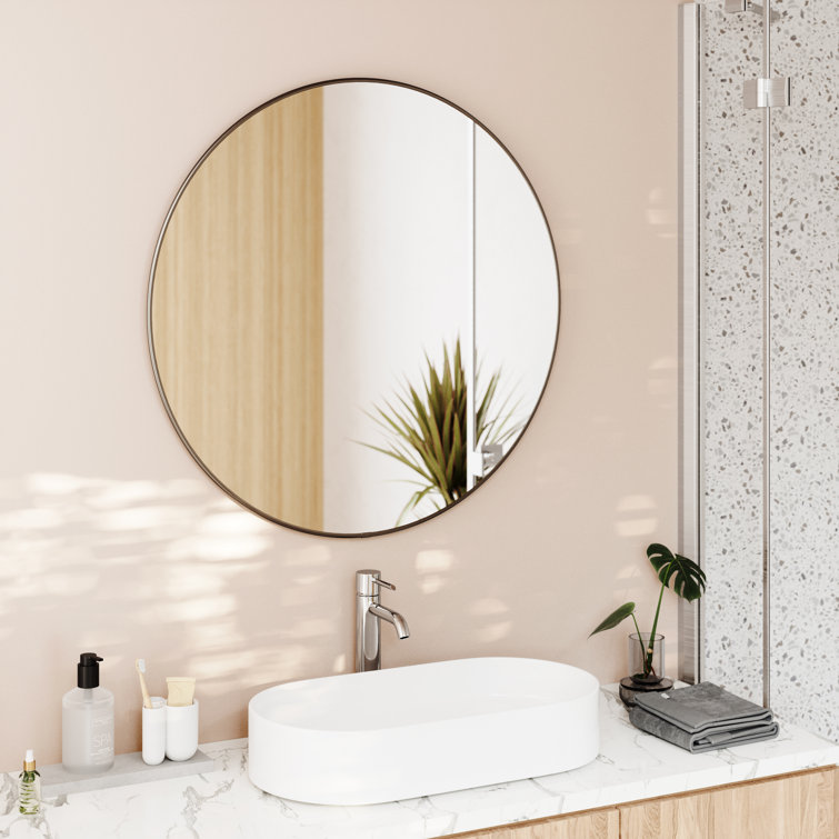 Elegant 34" Round Wall Mirror with Metallic Titanium Frame