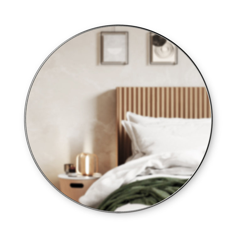 Elegant 34" Round Wall Mirror with Metallic Titanium Frame