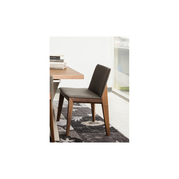 Gray Velvet and Brown Solid Wood Upholstered Side Chair