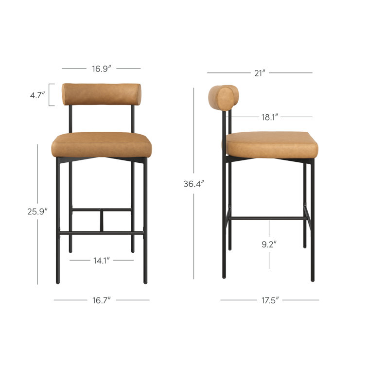 Dahlia Light Brown Leather Counter Height Barstool with Matte Black Metal Legs