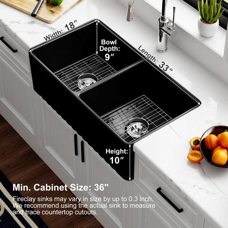 Matte Black Double Basin Fireclay Farmhouse Sink with Drainboard