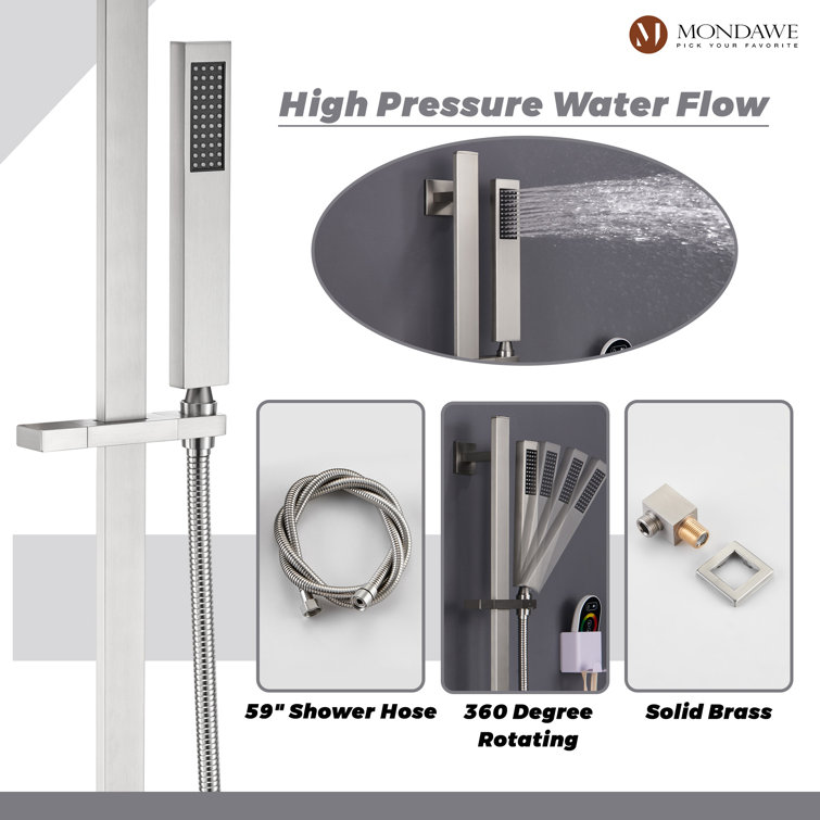 Brushed Nickel LED Ceiling Mounted Dual Shower System with Bluetooth Speaker
