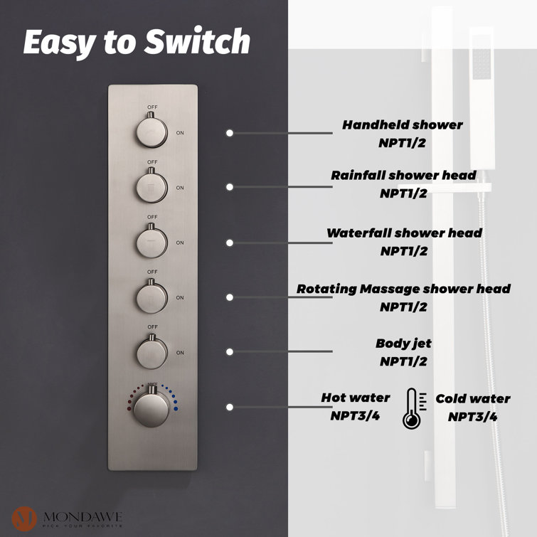 Brushed Nickel LED Ceiling Mounted Dual Shower System with Bluetooth Speaker