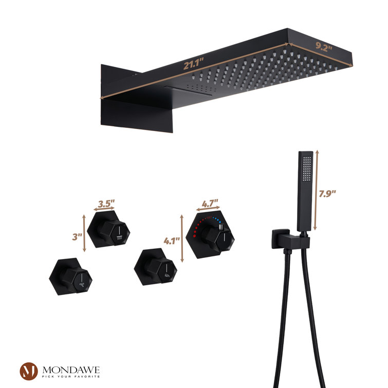 Matte Black Stainless Steel Dual Rain Shower System with Bluetooth Speaker