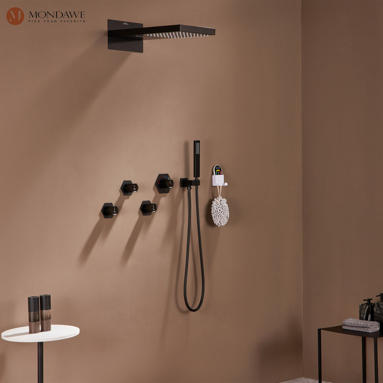Matte Black Stainless Steel Dual Rain Shower System with Bluetooth Speaker