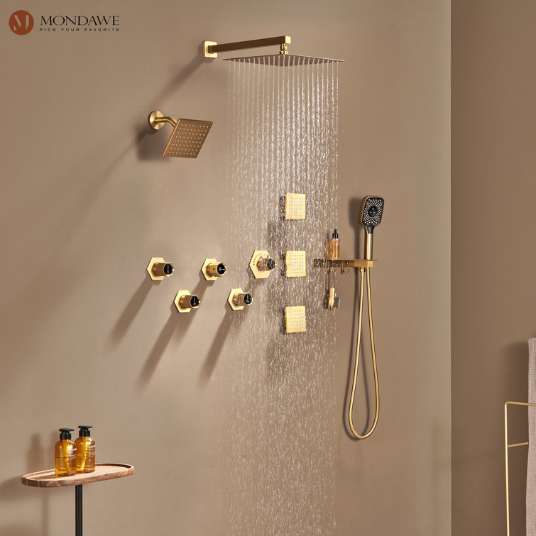 Brushed Gold Dual Square Wall Mounted Shower System