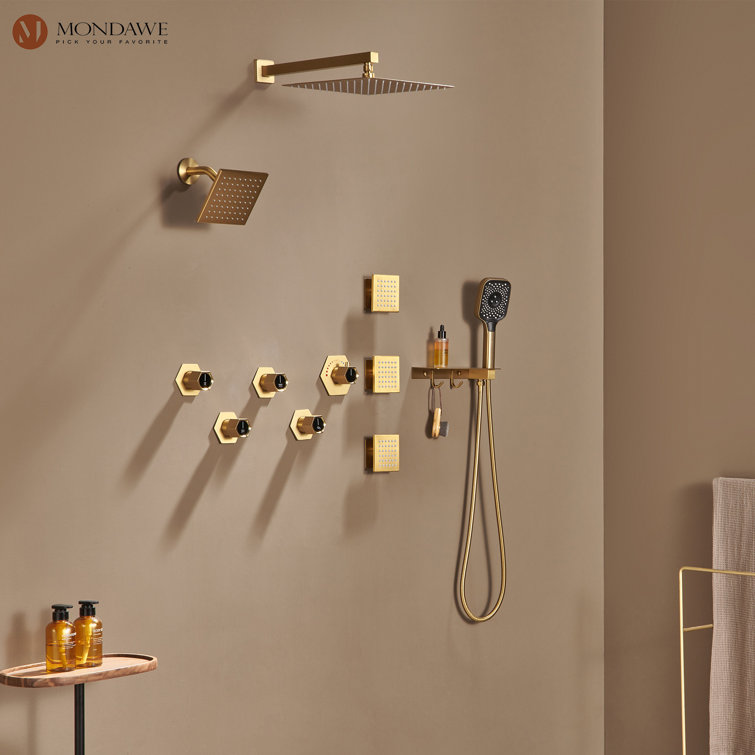 Brushed Gold Dual Square Wall Mounted Shower System