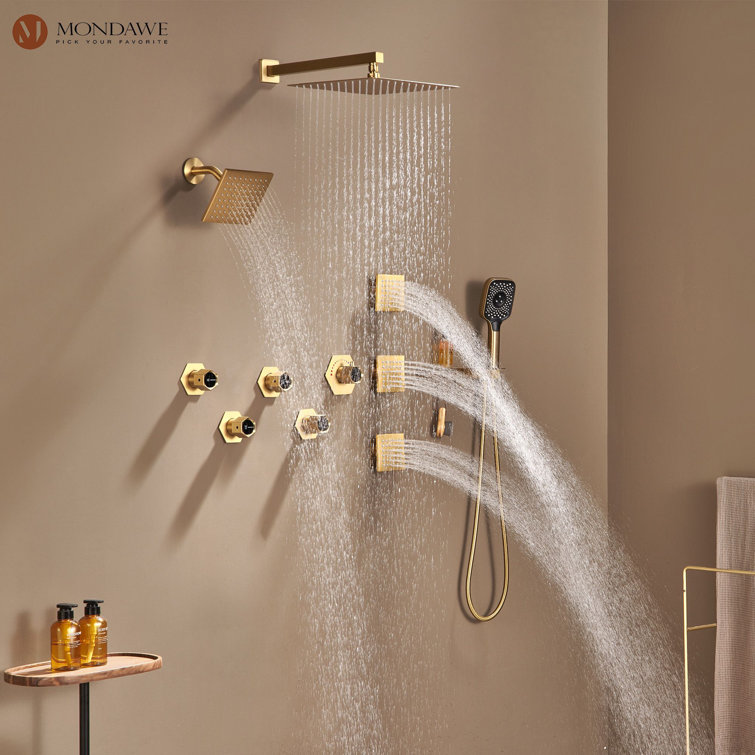 Brushed Gold Dual Square Wall Mounted Shower System