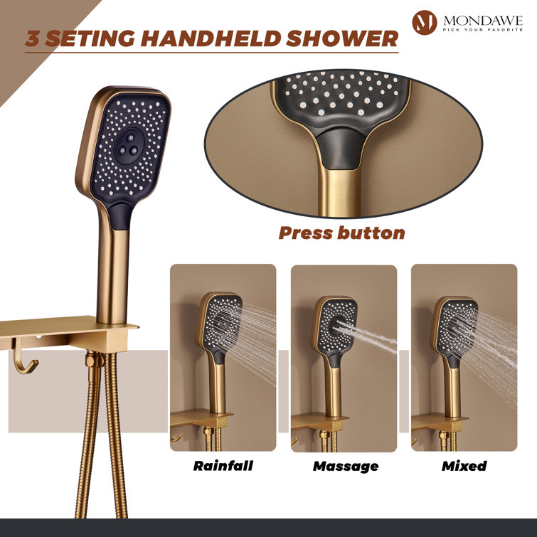 Brushed Gold Dual Square Wall Mounted Shower System