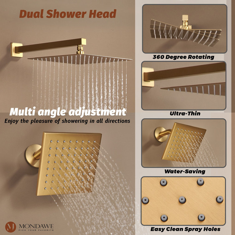 Brushed Gold Dual Square Wall Mounted Shower System