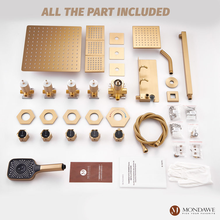 Brushed Gold Dual Square Wall Mounted Shower System