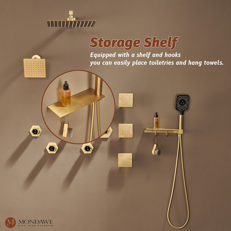 Brushed Gold Dual Square Wall Mounted Shower System