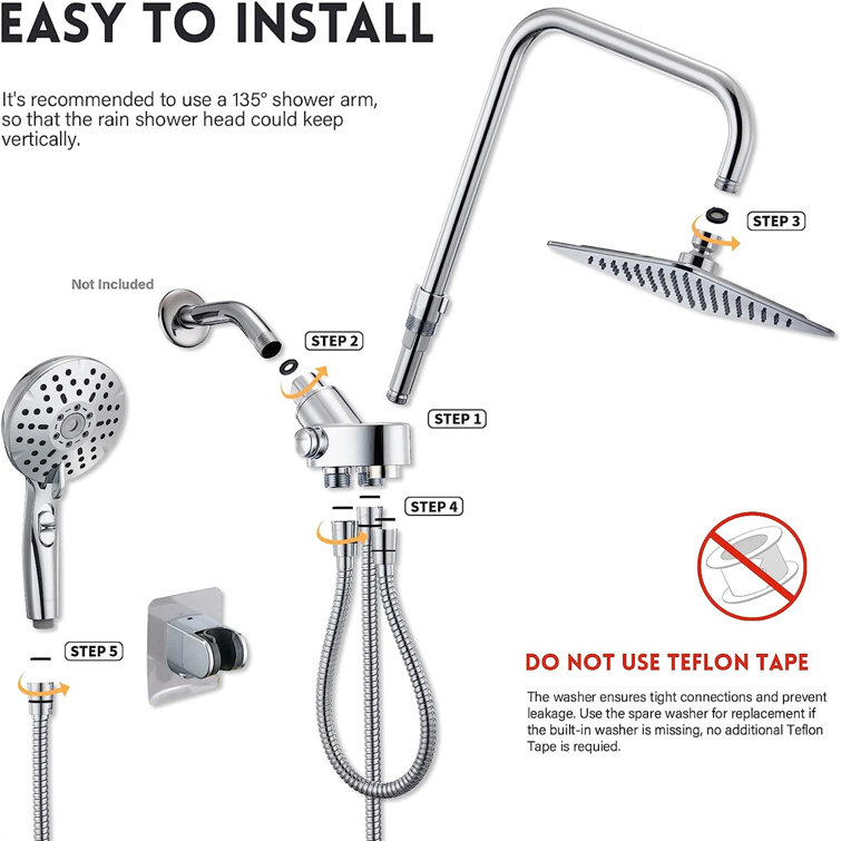 8'' Chrome Adjustable Dual Shower Head Combo with Filter