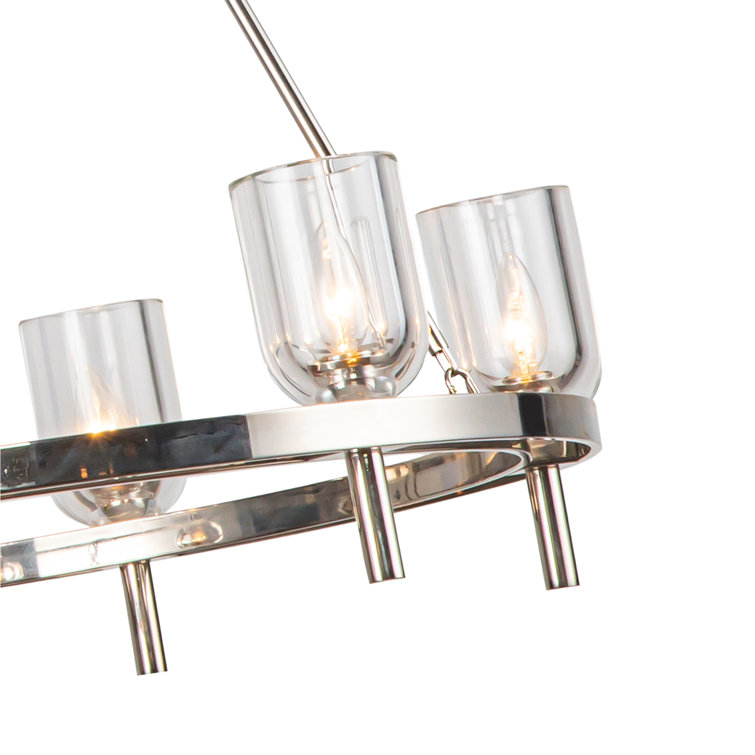 Polished Nickel and Crystal 6-Light Wagon Wheel Chandelier