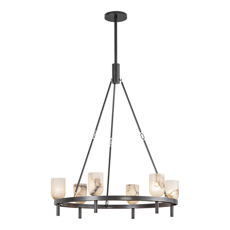 Urban Bronze and Alabaster 6-Light Wagon Wheel Chandelier