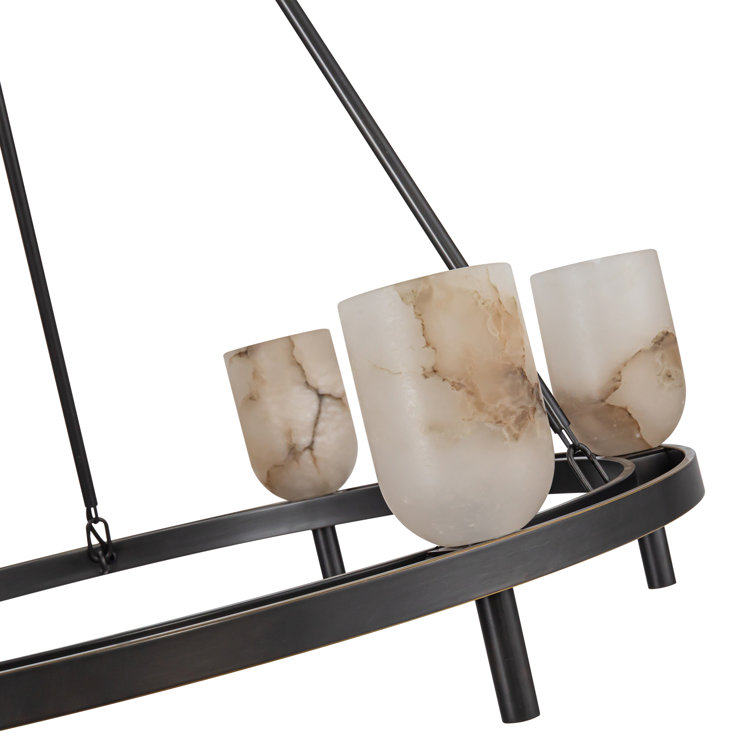 Urban Bronze and Alabaster 6-Light Wagon Wheel Chandelier