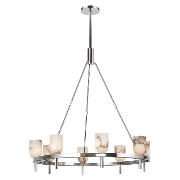 Lucian Polished Nickel and Alabaster 8-Light Chandelier